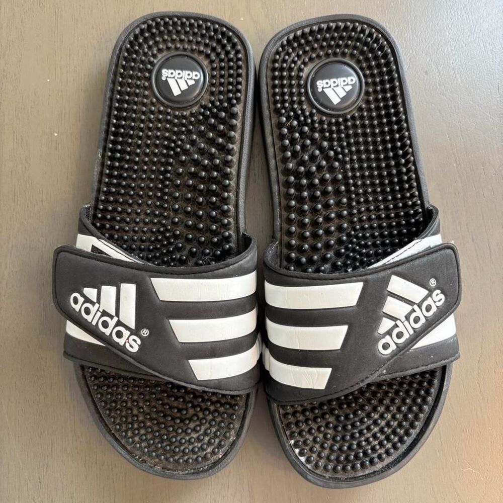 Adidas Women's Black and Grey Slides